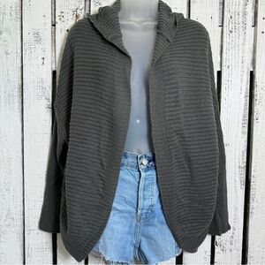 Rhapsody‎ Cardigan Hoodie Sweater Open Front Womens Small Gray Grunge Goth Vibe